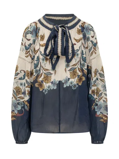 Farm Rio Golden Nature Blouse In Golden Nature Navy Blue