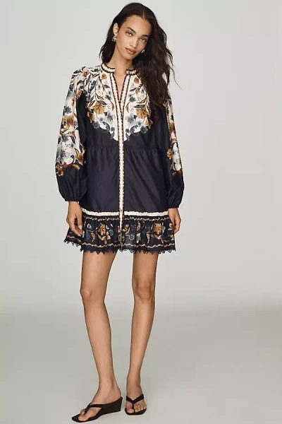 Farm Rio Golden Nature Cotton Mini Dress In Blue