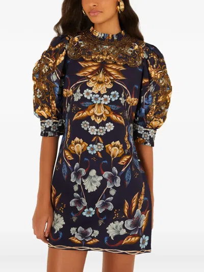 Farm Rio Golden Nature Embroidered Mini Dress In Brown