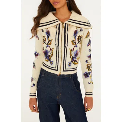Farm Rio Golden Nature Front Zip Cardigan In Multi