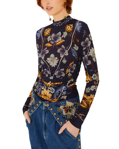 Farm Rio Golden Nature Mock Neck Top In Blue