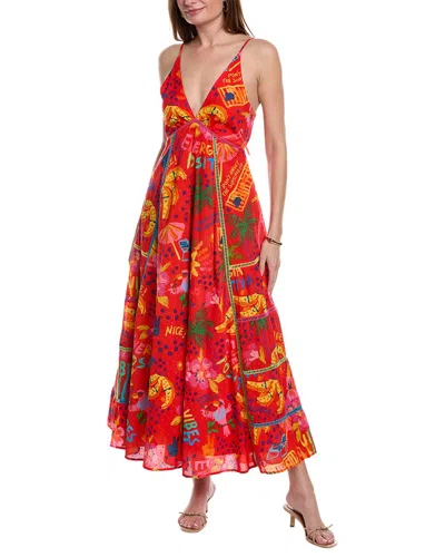 Farm Rio Good Vibes Tie Back Maxi Dress In Red