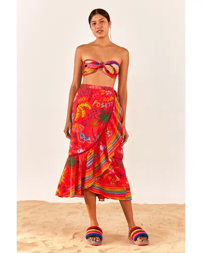 Farm Rio Good Vibes Wrap Skirt In Red