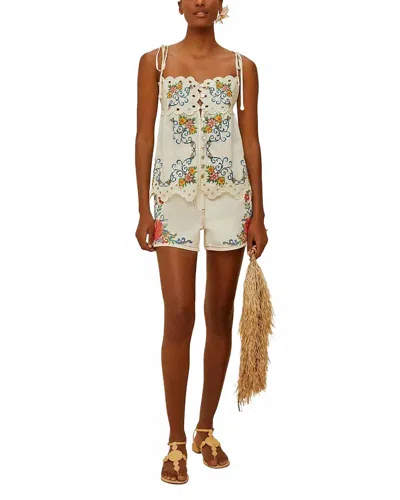 Farm Rio Grandma's Treasure Sleeveless Blouse In White In Multi