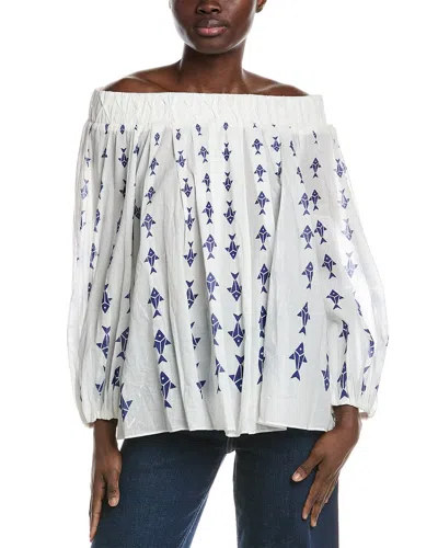 Farm Rio Graphic Fishes Off Shoulder Blouse In White