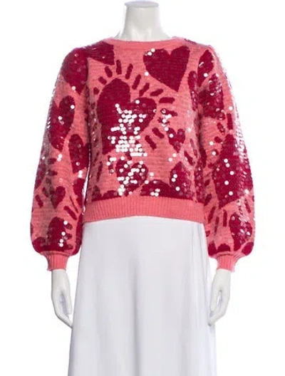 Pre-owned Farm Rio Graphic Print Bateau Neckline Sweater In Pink