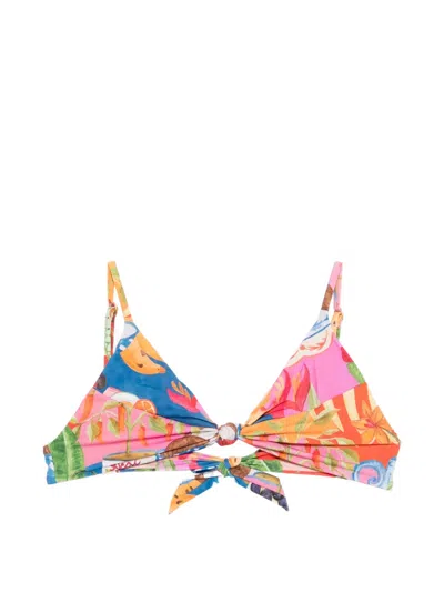 Farm Rio Graphic-print Bikini Top In Pink