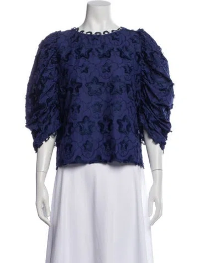 Pre-owned Farm Rio Graphic Print Crew Neck Blouse In Blue