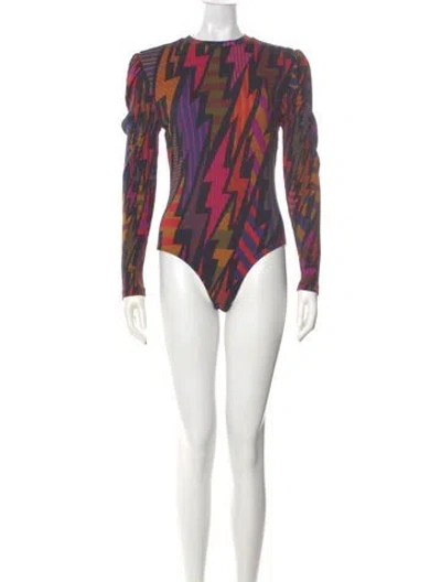 Pre-owned Farm Rio Graphic Print Crew Neck Bodysuit In Black