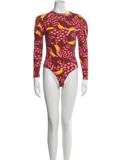 Pre-owned Farm Rio Graphic Print Crew Neck Bodysuit In Red