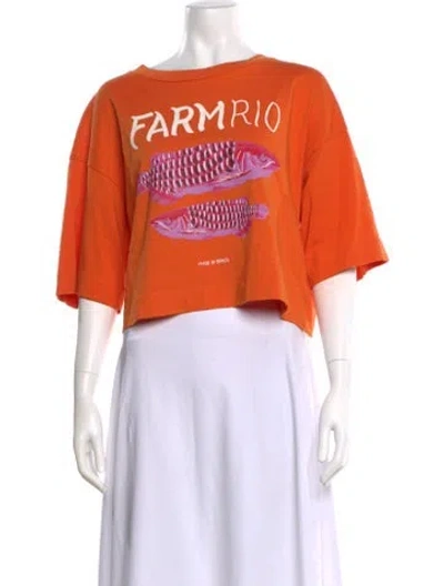 Pre-owned Farm Rio Graphic Print Crew Neck Crop Top In Orange