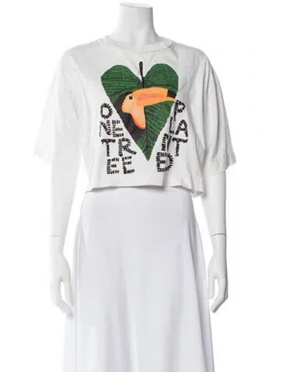 Pre-owned Farm Rio Graphic Print Crew Neck Crop Top In White