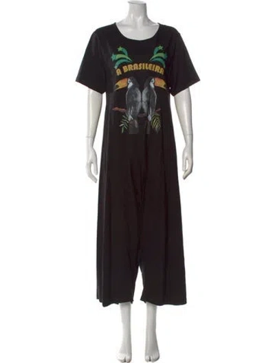 Pre-owned Farm Rio Graphic Print Crew Neck Jumpsuit In Black