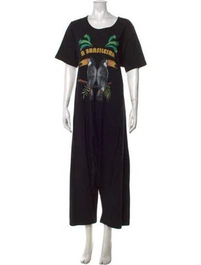 Pre-owned Farm Rio Graphic Print Crew Neck Jumpsuit In Black