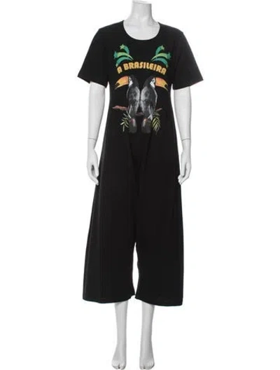 Pre-owned Farm Rio Graphic Print Crew Neck Jumpsuit In Blue