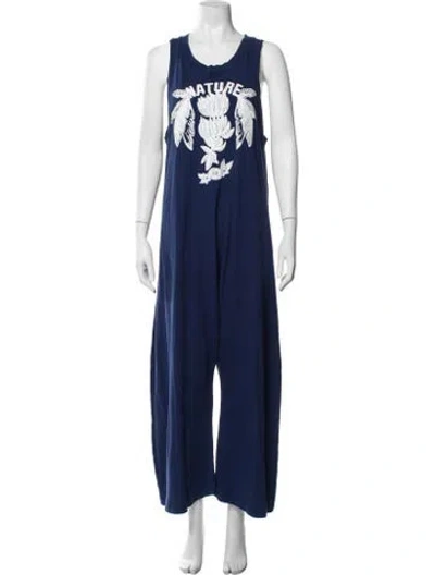 Pre-owned Farm Rio Graphic Print Crew Neck Jumpsuit In Blue