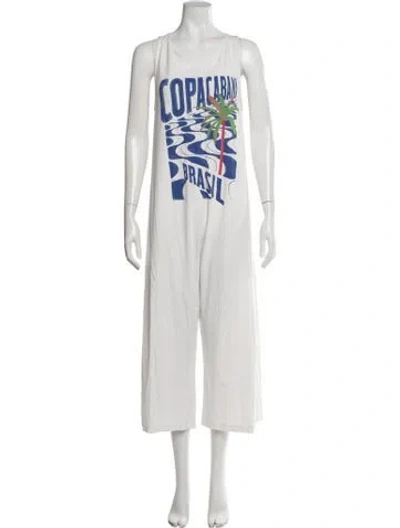 Pre-owned Farm Rio Graphic Print Crew Neck Jumpsuit In Blue/neutrals
