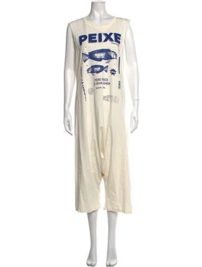 Pre-owned Farm Rio Graphic Print Crew Neck Jumpsuit In Neutrals
