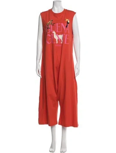 Pre-owned Farm Rio Graphic Print Crew Neck Jumpsuit W/ Tags In Red