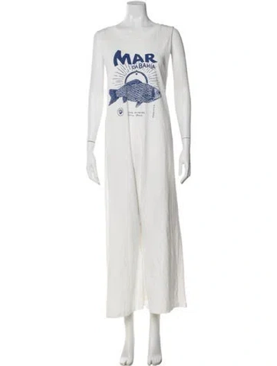 Pre-owned Farm Rio Graphic Print Crew Neck Jumpsuit In White