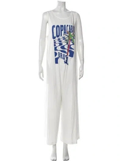 Pre-owned Farm Rio Graphic Print Crew Neck Jumpsuit In White