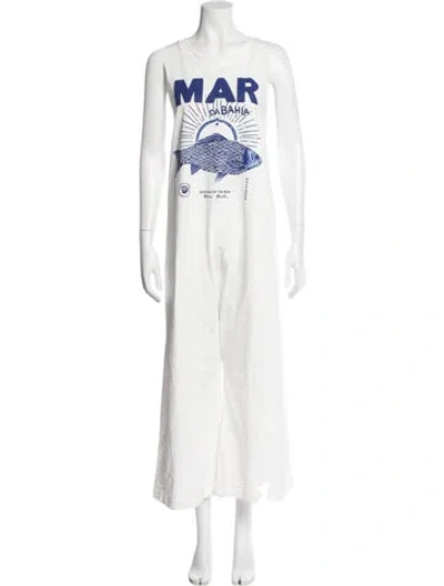 Pre-owned Farm Rio Graphic Print Crew Neck Jumpsuit In White