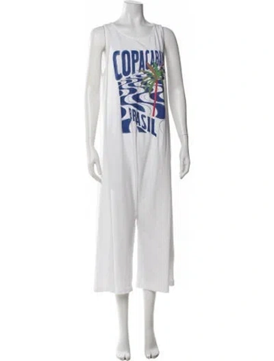 Pre-owned Farm Rio Graphic Print Crew Neck Jumpsuit In White