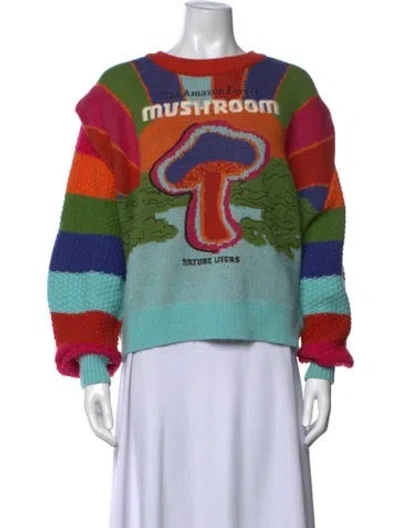 Pre-owned Farm Rio Graphic Print Crew Neck Sweater In Blue/green