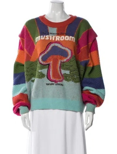 Pre-owned Farm Rio Graphic Print Crew Neck Sweater In Green