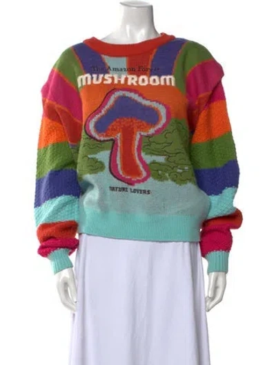 Pre-owned Farm Rio Graphic Print Crew Neck Sweater In Green