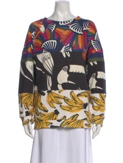 Pre-owned Farm Rio Graphic Print Crew Neck Sweatshirt In White