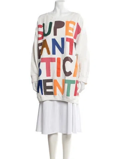 Pre-owned Farm Rio Graphic Print Crew Neck Sweatshirt In White