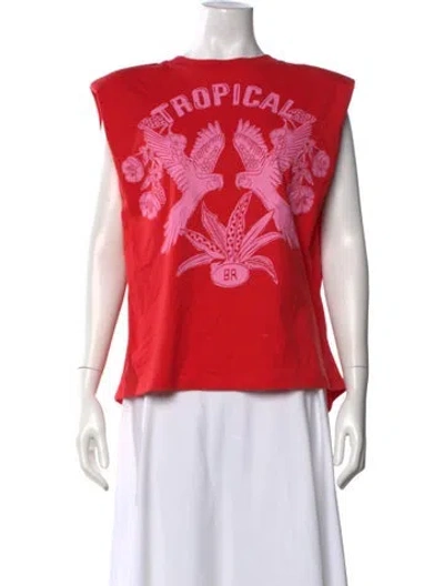 Pre-owned Farm Rio Graphic Print Crew Neck Top In Red