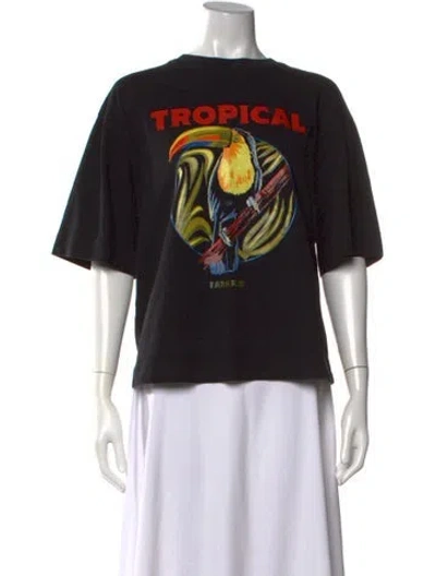 Pre-owned Farm Rio Graphic Print Crew Neck T-shirt In Black