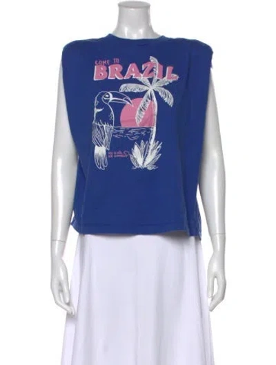 Pre-owned Farm Rio Graphic Print Crew Neck T-shirt In Blue
