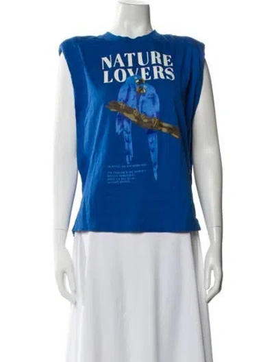 Pre-owned Farm Rio Graphic Print Crew Neck T-shirt In Blue