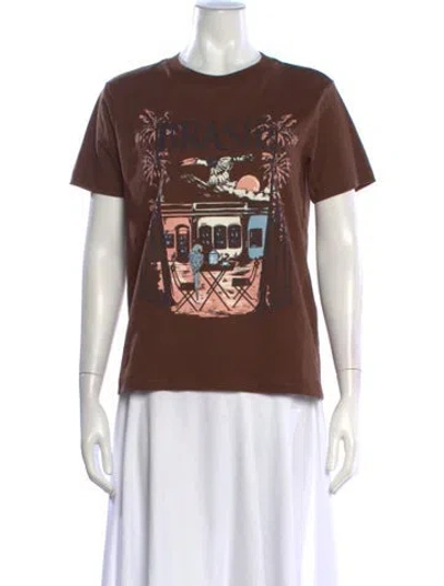 Pre-owned Farm Rio Graphic Print Crew Neck T-shirt In Brown
