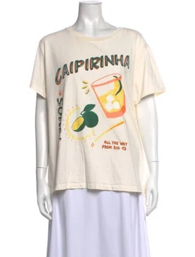 Pre-owned Farm Rio Graphic Print Crew Neck T-shirt In Neutrals