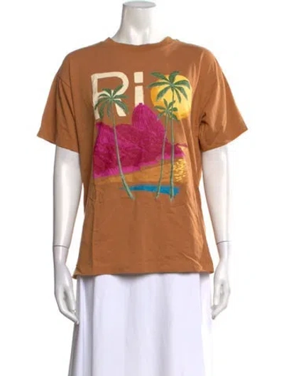 Pre-owned Farm Rio Graphic Print Crew Neck T-shirt In Orange
