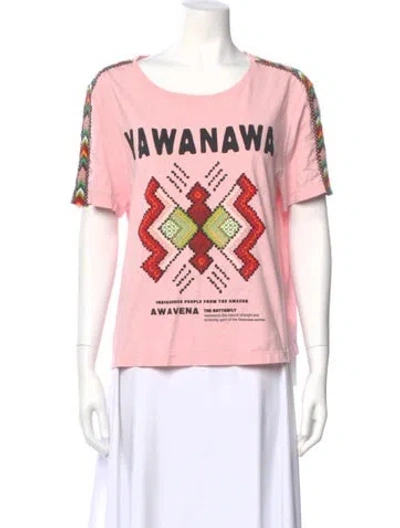 Pre-owned Farm Rio Graphic Print Crew Neck T-shirt In Pink