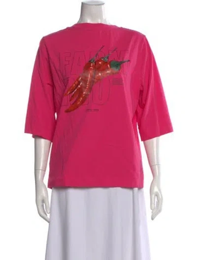 Pre-owned Farm Rio Graphic Print Crew Neck T-shirt In Pink
