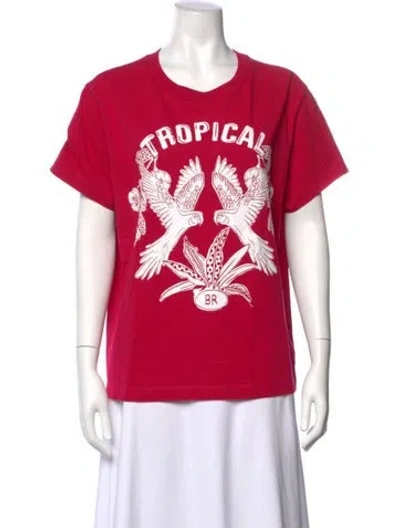 Pre-owned Farm Rio Graphic Print Crew Neck T-shirt In Pink