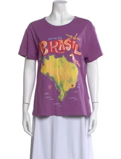 Pre-owned Farm Rio Graphic Print Crew Neck T-shirt In Purple