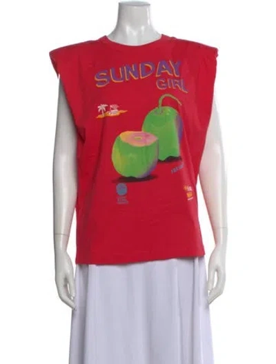 Pre-owned Farm Rio Graphic Print Crew Neck T-shirt In Red