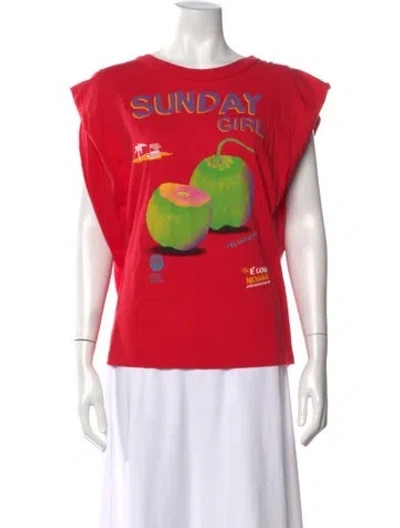 Pre-owned Farm Rio Graphic Print Crew Neck T-shirt In Red