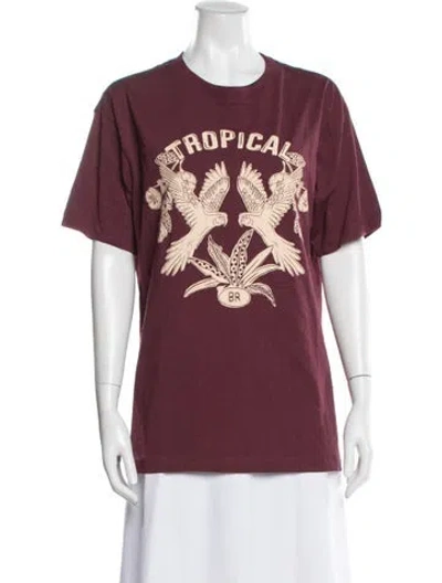 Pre-owned Farm Rio Graphic Print Crew Neck T-shirt W/ Tags In Burgundy
