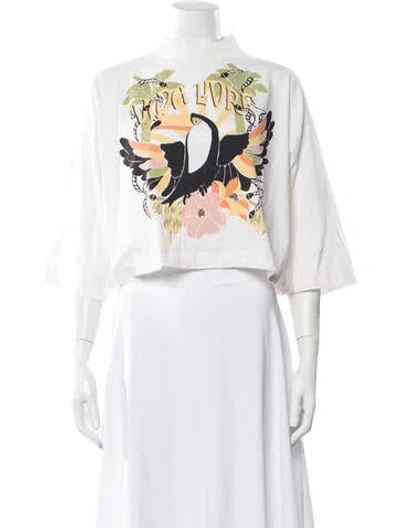 Pre-owned Farm Rio Graphic Print Crew Neck T-shirt In White