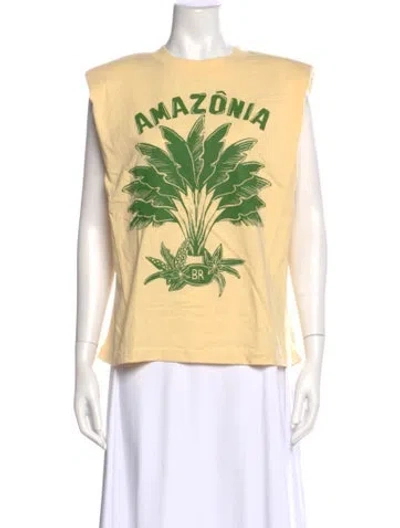 Pre-owned Farm Rio Graphic Print Crew Neck T-shirt In Yellow