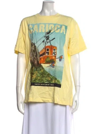 Pre-owned Farm Rio Graphic Print Crew Neck T-shirt In Yellow