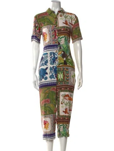 Pre-owned Farm Rio Graphic Print Jumpsuit In Neutrals